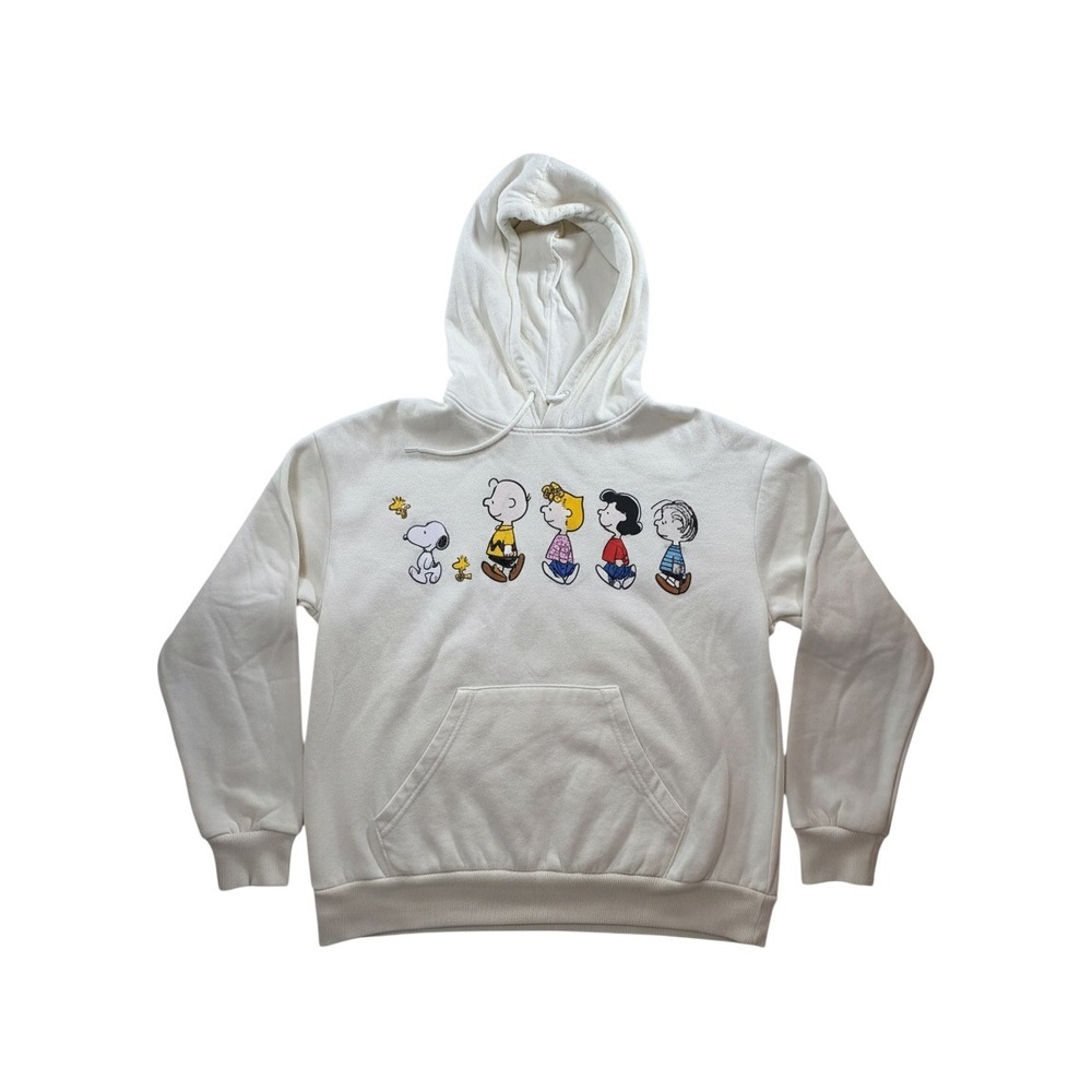 Peanuts Hoodie Sweatshirt Adult Small Cream Snoopy Charlie Brown Graphic EX